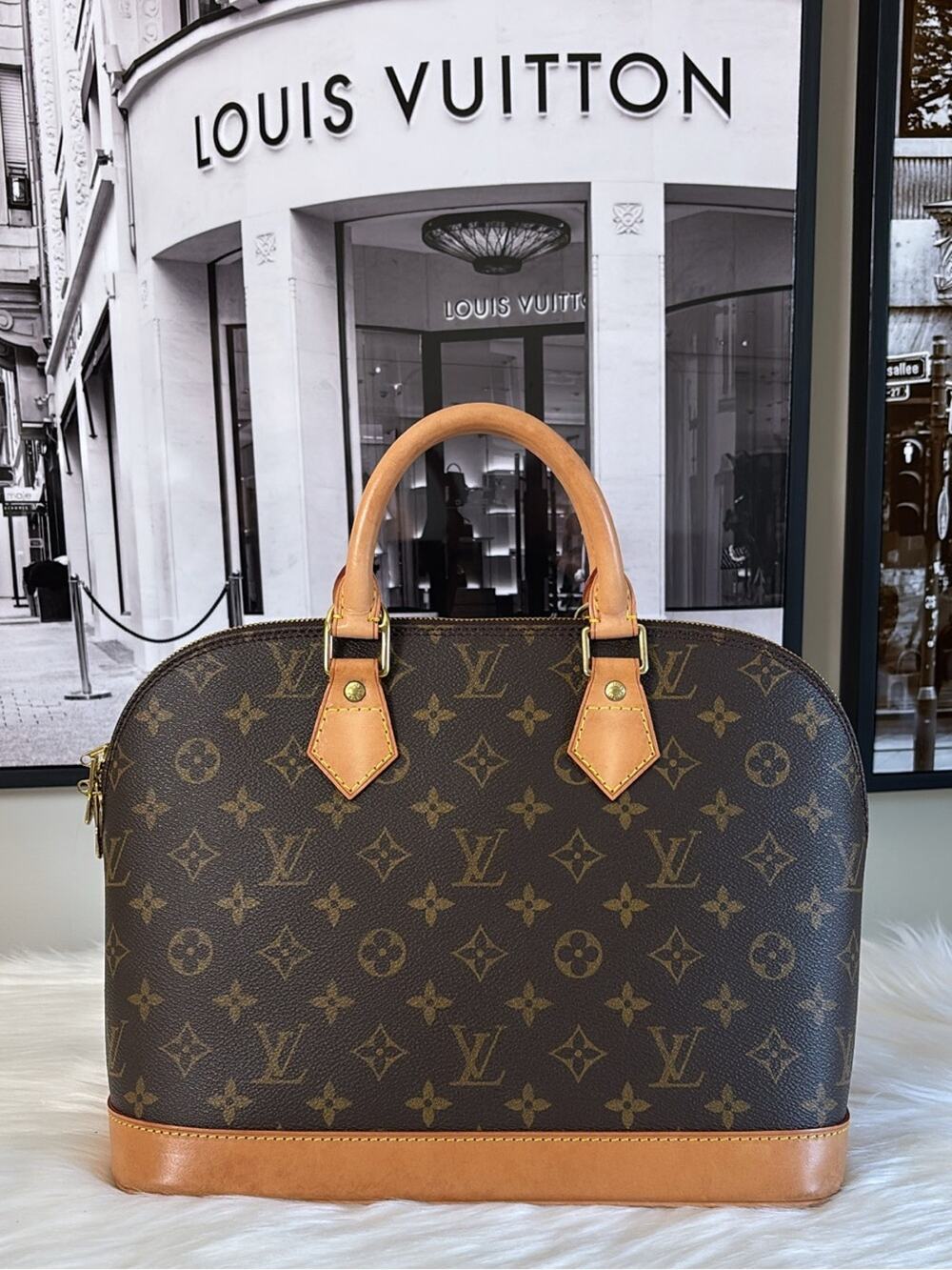 Louis Vuitton Monogram Alma Satchel in Brown and Tan